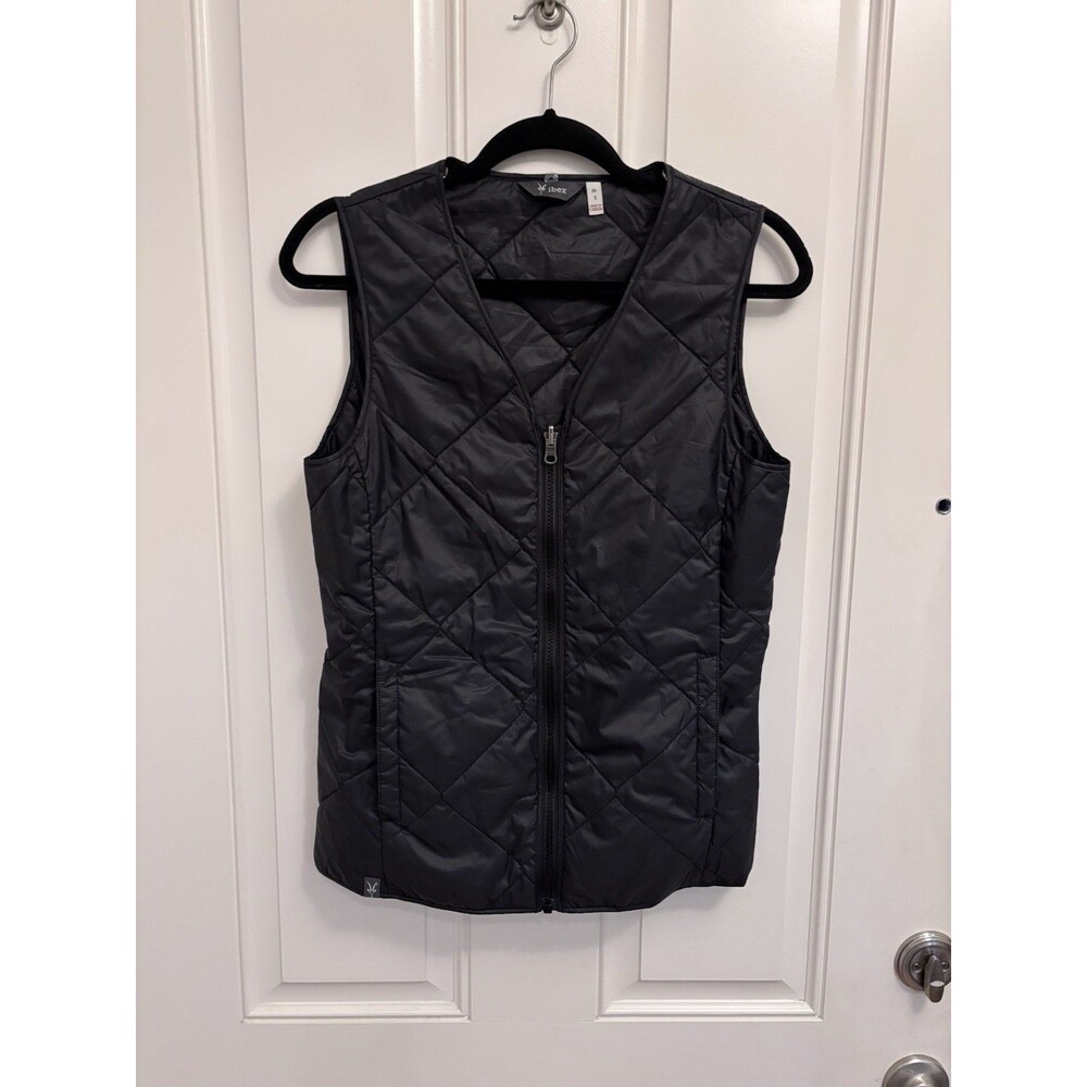 Ibex Full Zip puffer Wool insulated Vest Women's Small Black Canada Made long